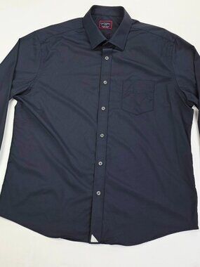 Untuckit Size Large Mens Black Nylon Spread Collar Long Sleeve Logo Pocket Shirt